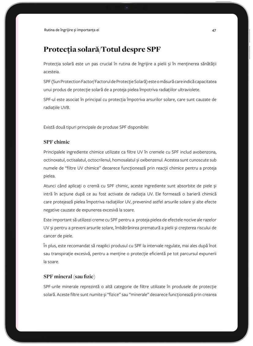 Screenshot pagina Protectia Solara / Totul despre SPF